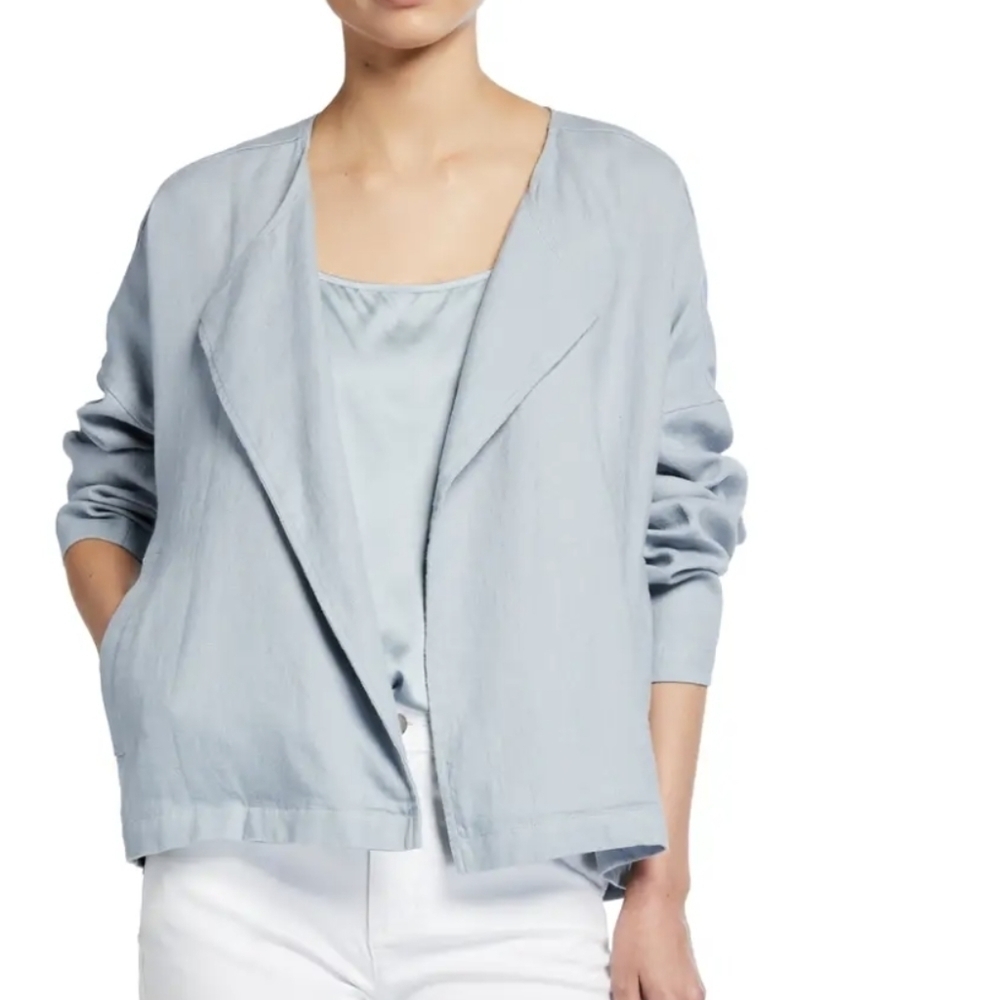 Eileen Fisher P Heavy Organic Linen Drape Front Jacket Minimalist Office Career